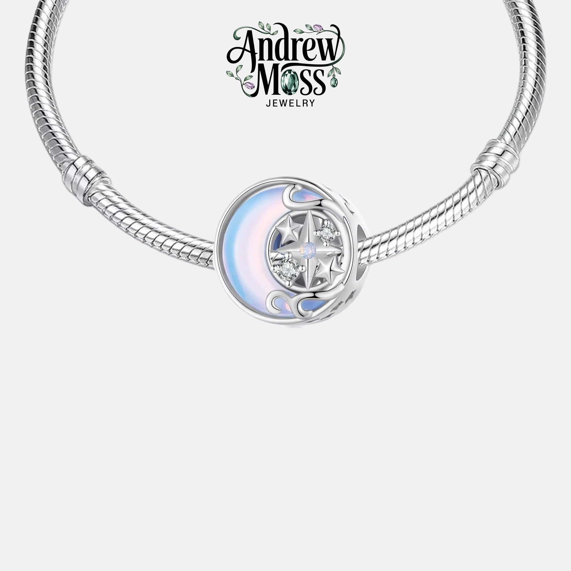 Moon and Stars Moonstone Charm for Bracelet