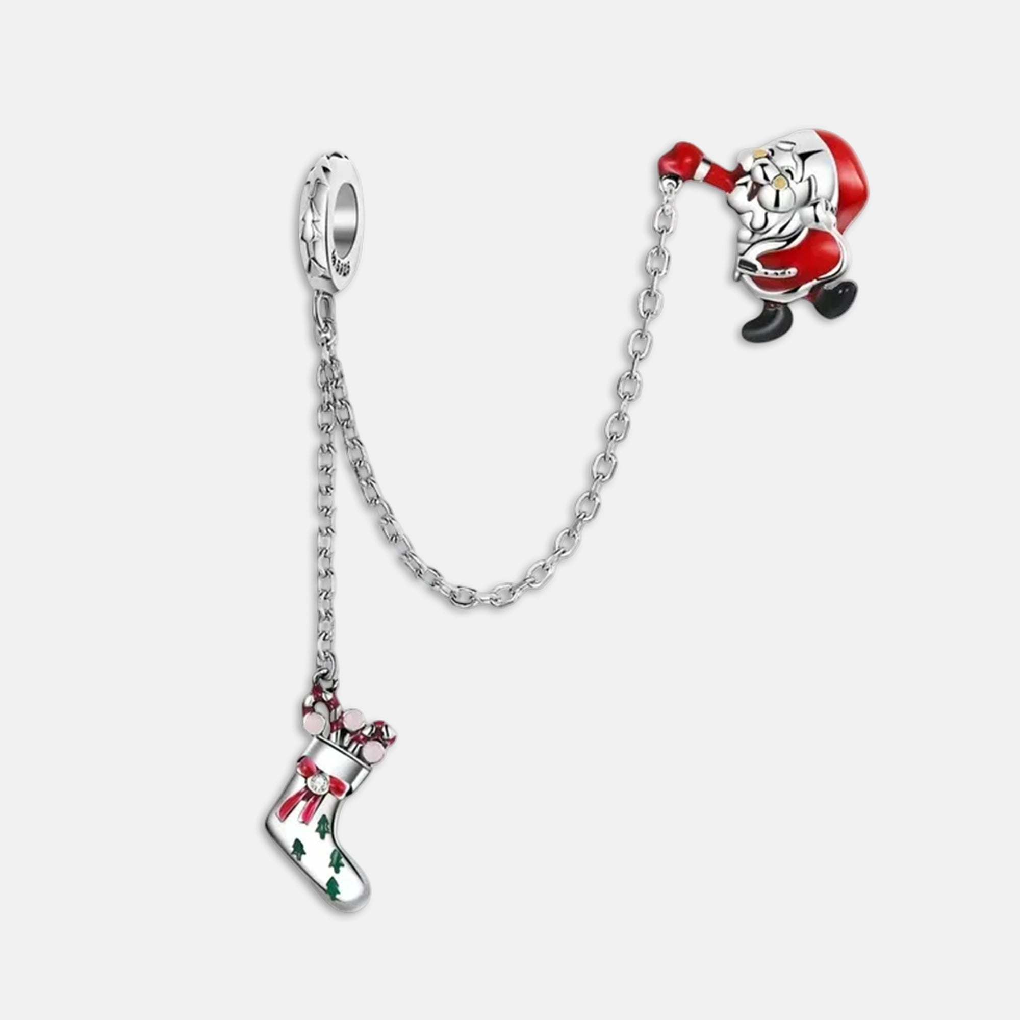 Santa Claus Looking for Christmas Sock Safety Chain Charm for Bracelet