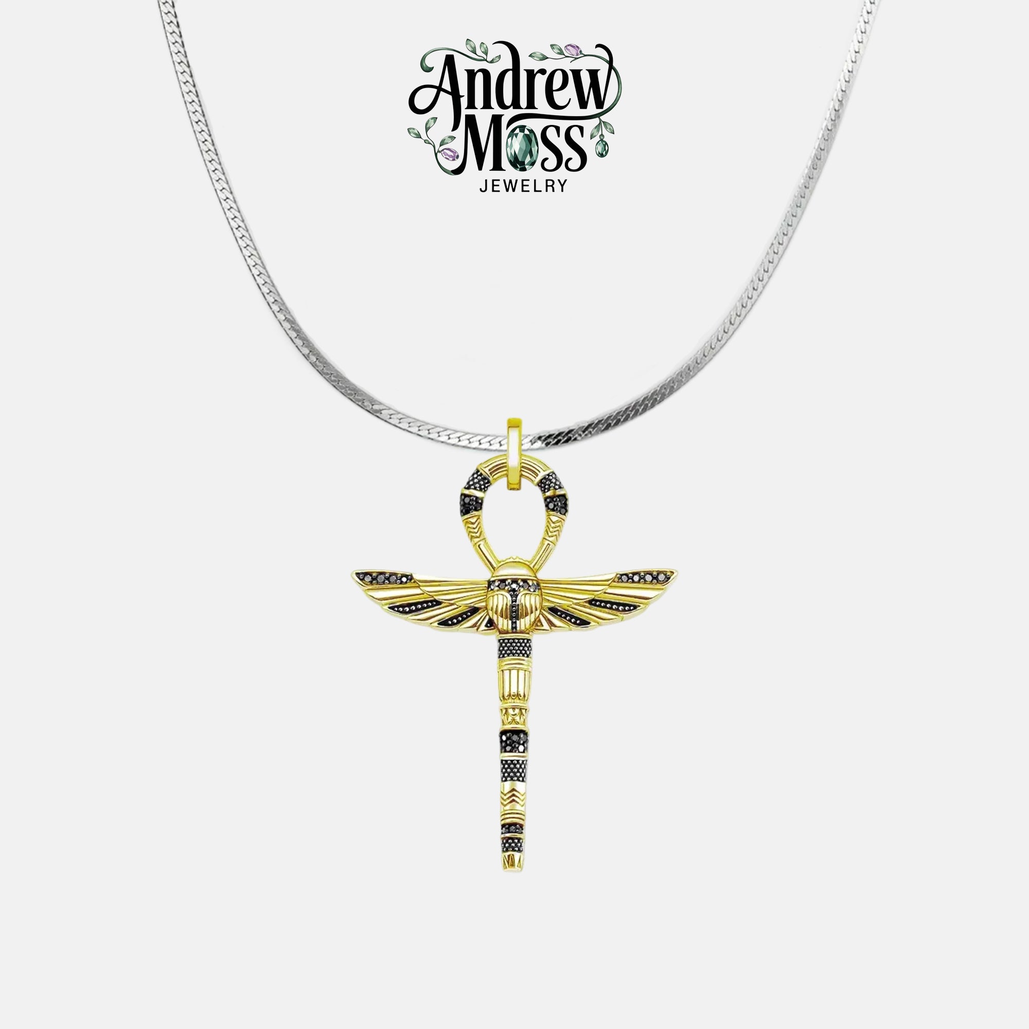 Egyptian Ankh with Scarab Gold Plated Pendant