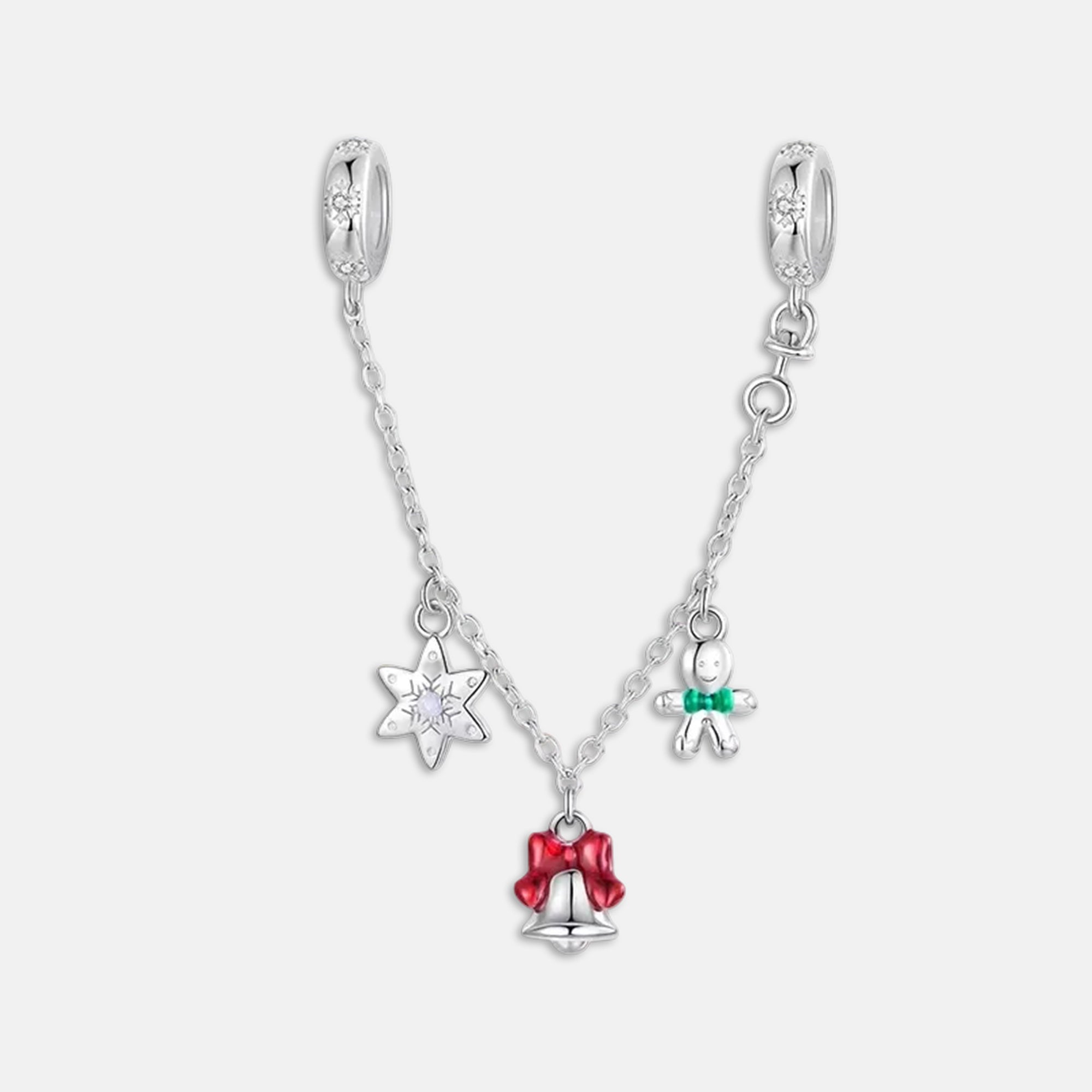 Christmas Bell Snowflake & Gingerbread Man Safety Chain Charm for Bracelet