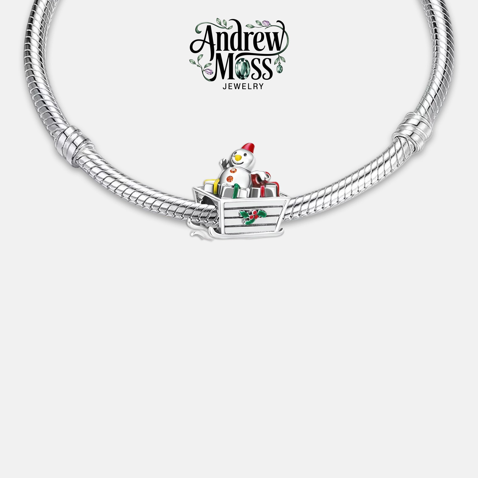 Snowman Sleigh with Gifts Bead Christmas Charm for Bracelet