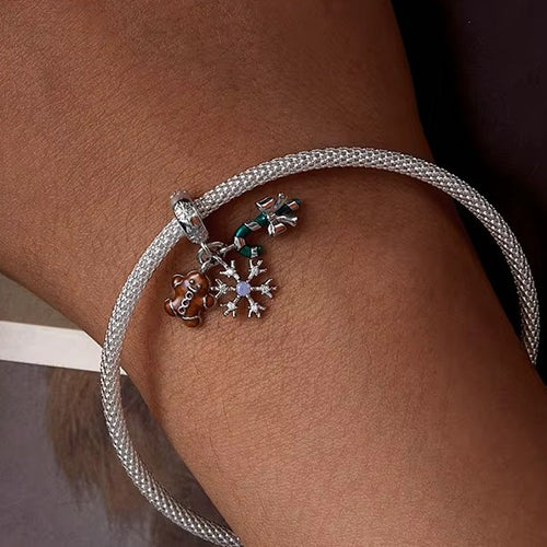 Gingerbread Man, Snowflake and Candy Cane Christmas Dangle Charm for Bracelet 925