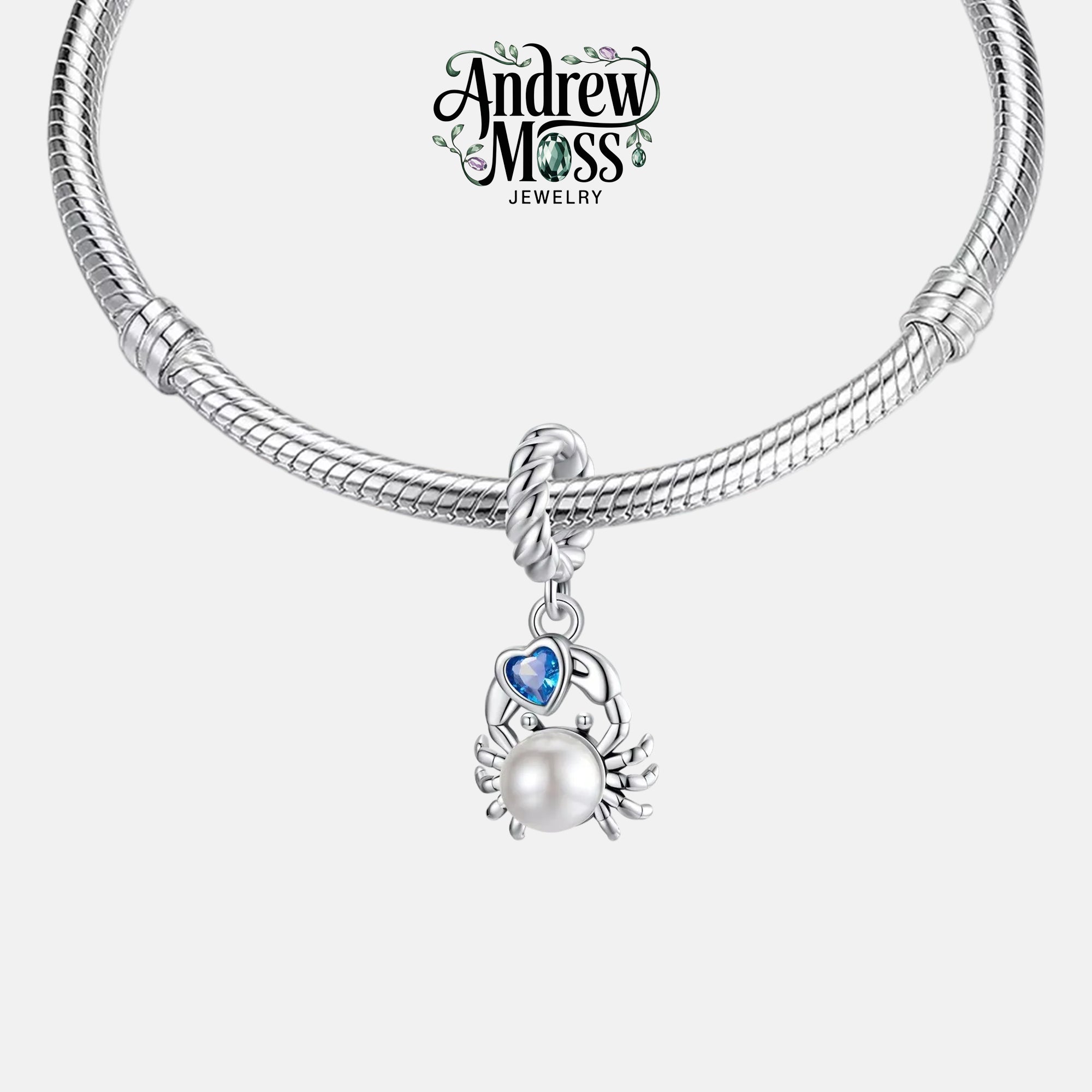 Crab Pearl Heart Dangle Charm