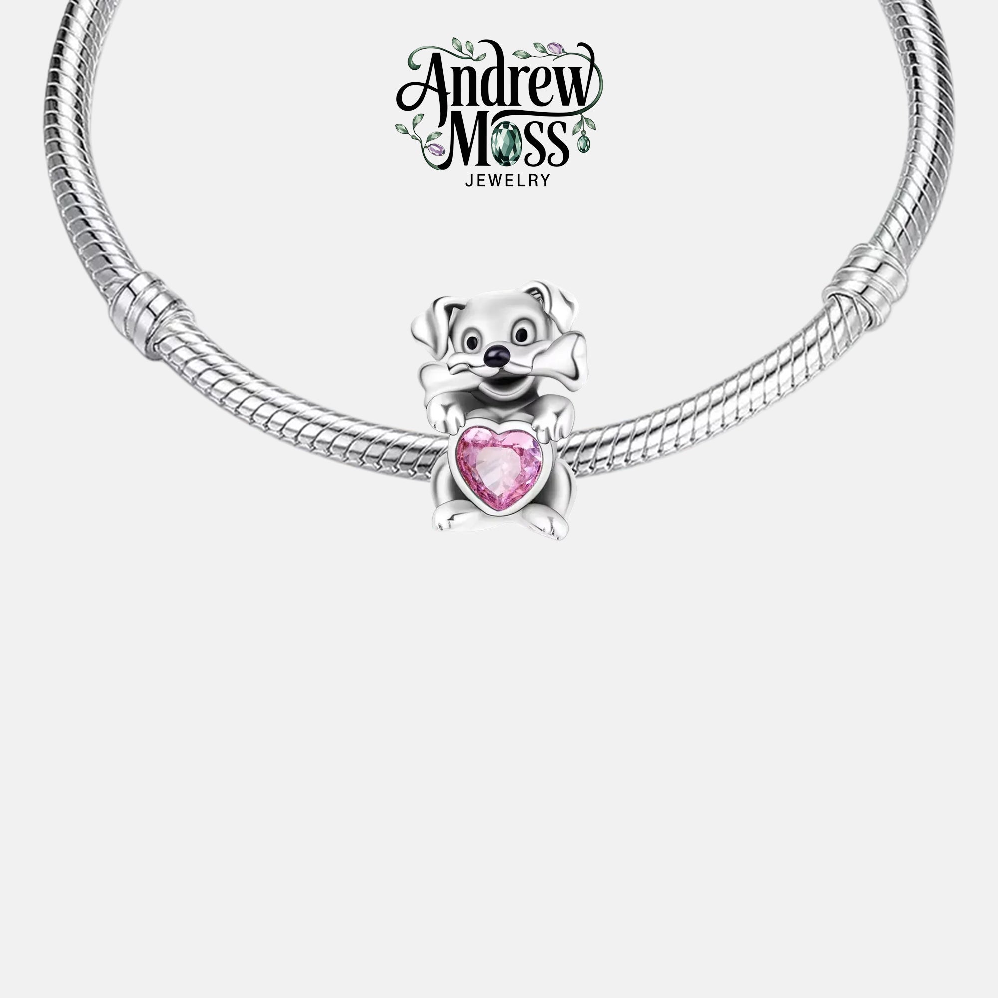 Dog & Bone Heart Bead Charm