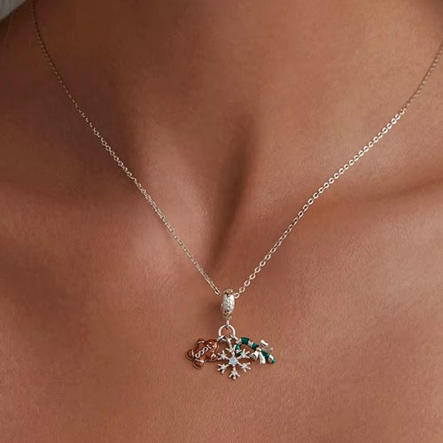 Gingerbread Man, Snowflake and Candy Cane Christmas Dangle Charm for Bracelet 925