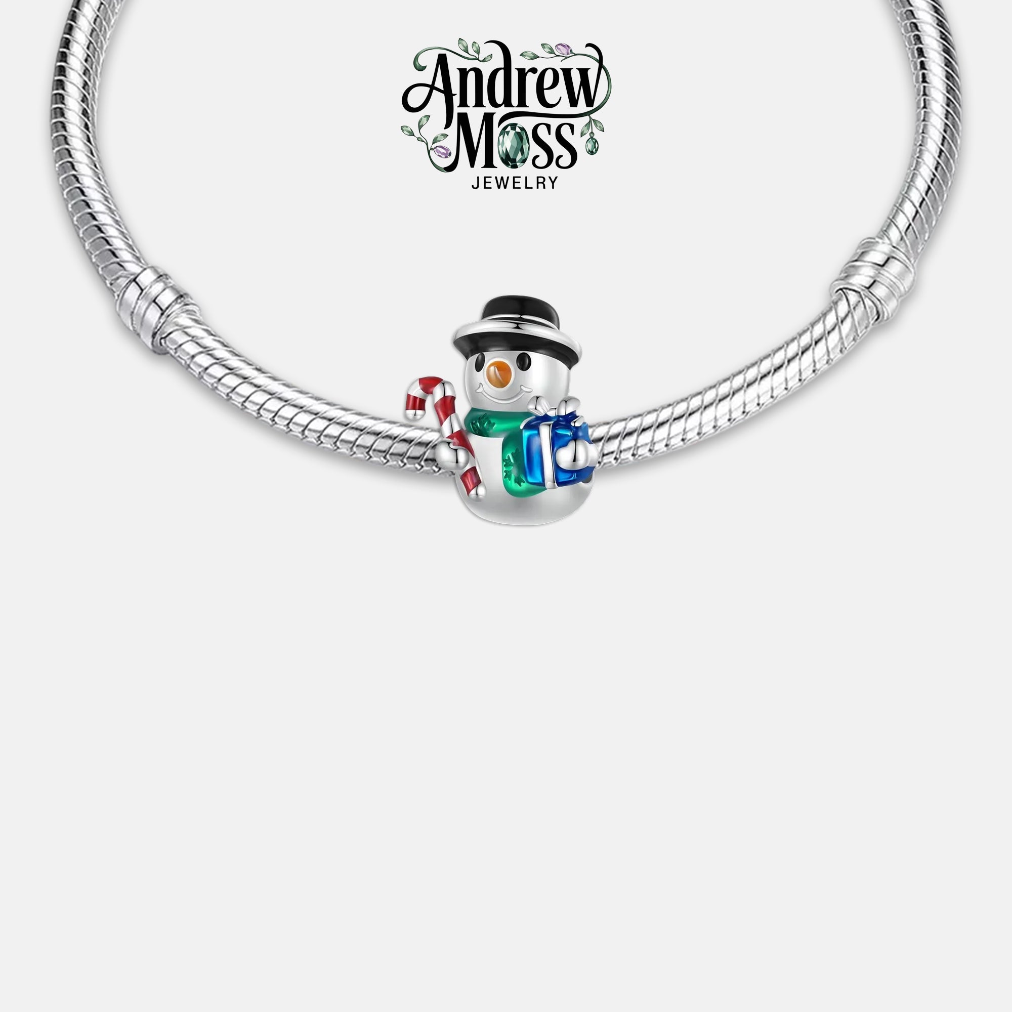 Snowman Candy Cane & Gift Christmas Bead Charm for Bracelet