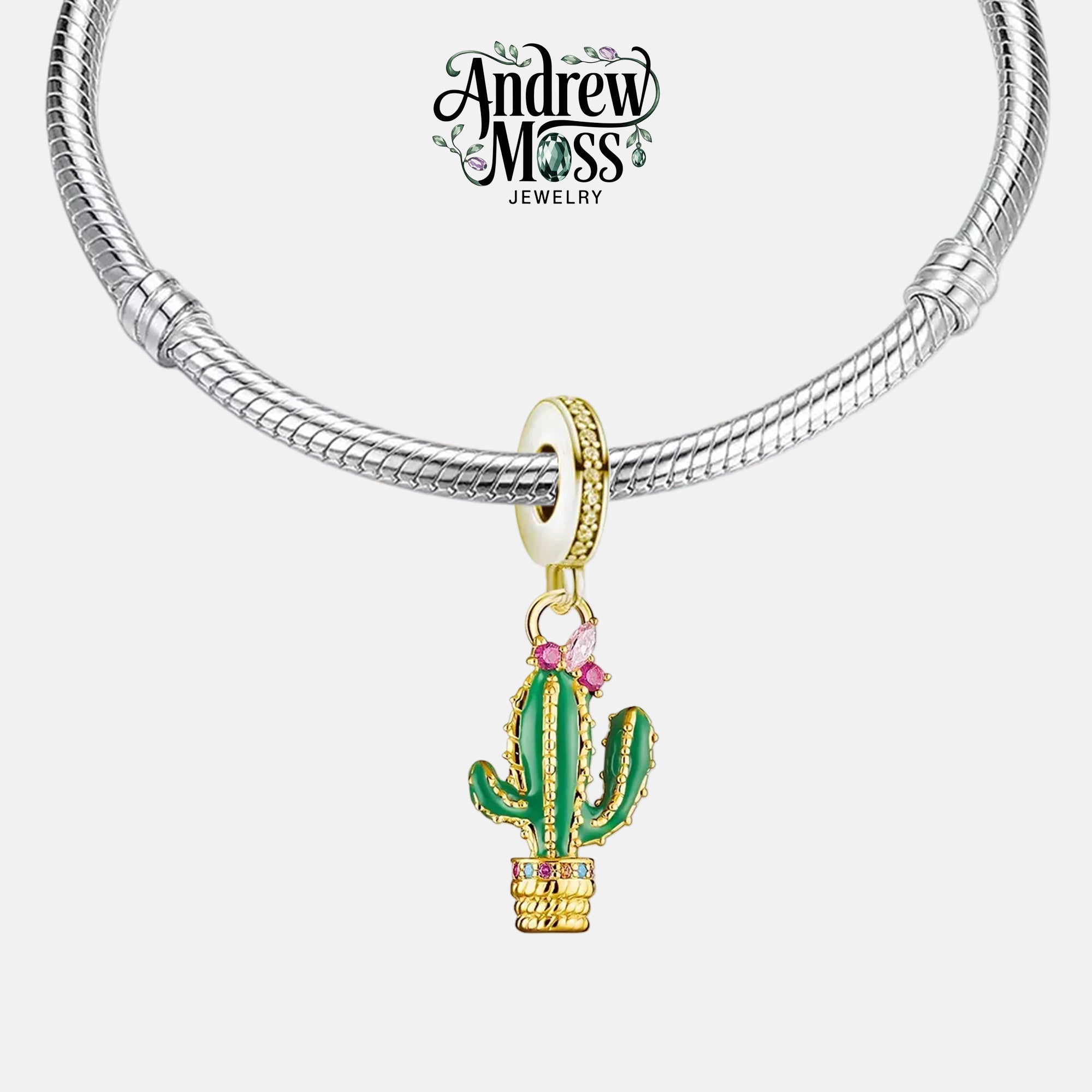 Green Cactus Gold Plated Dangle Charm