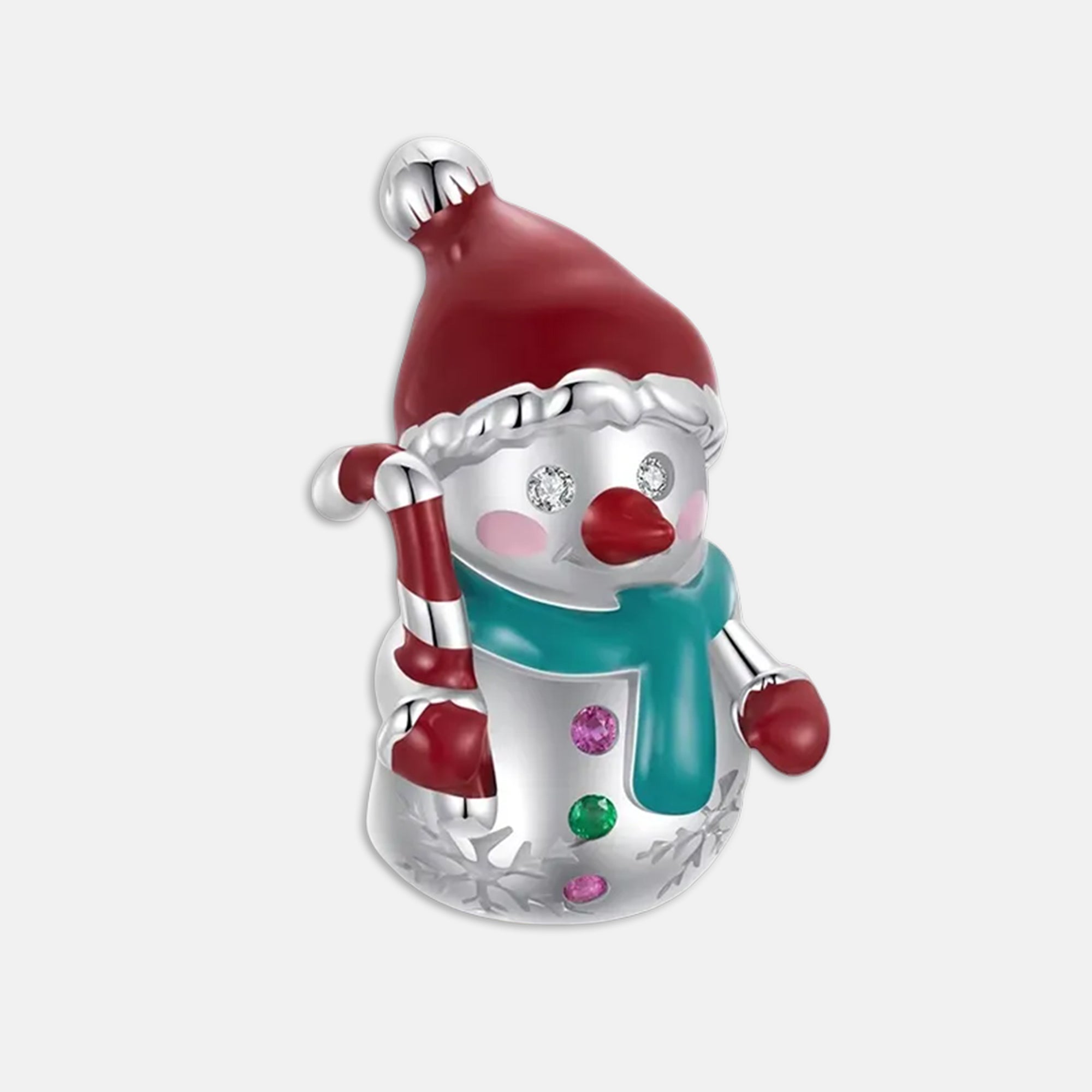 Snowman with Candy Cane Christmas Bead Charm for Bracelet