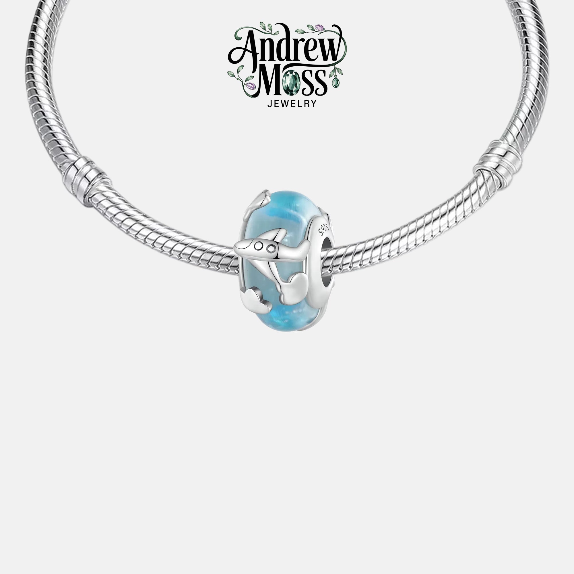 Blue Earth Airplane Bead Charm