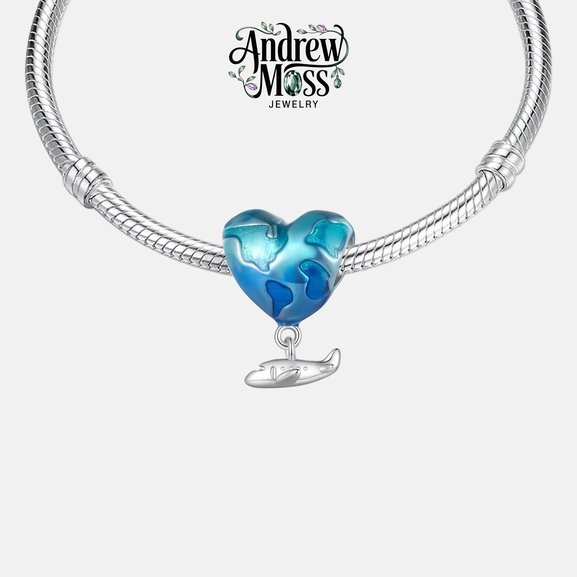 Blue Heart Airplane Bead Charm