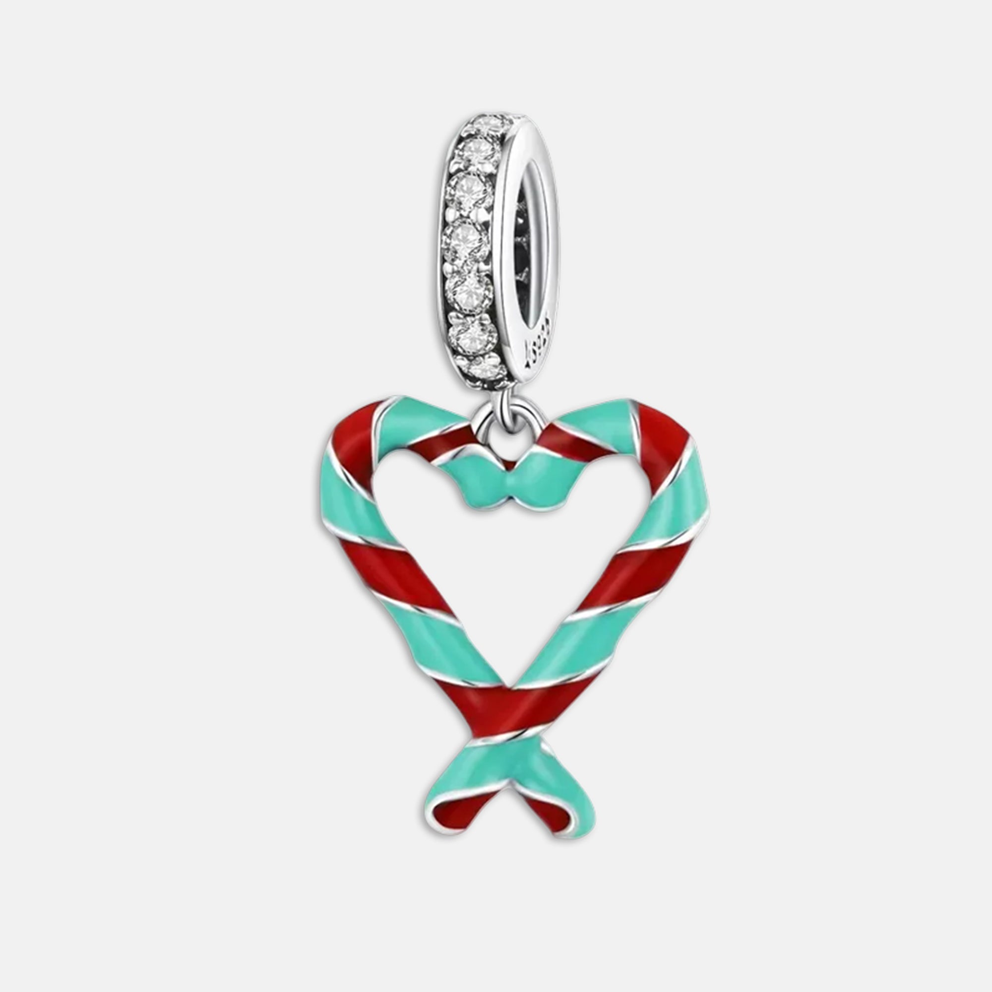 Candy Cane Heart Christmas Dangle Charm for Bracelet