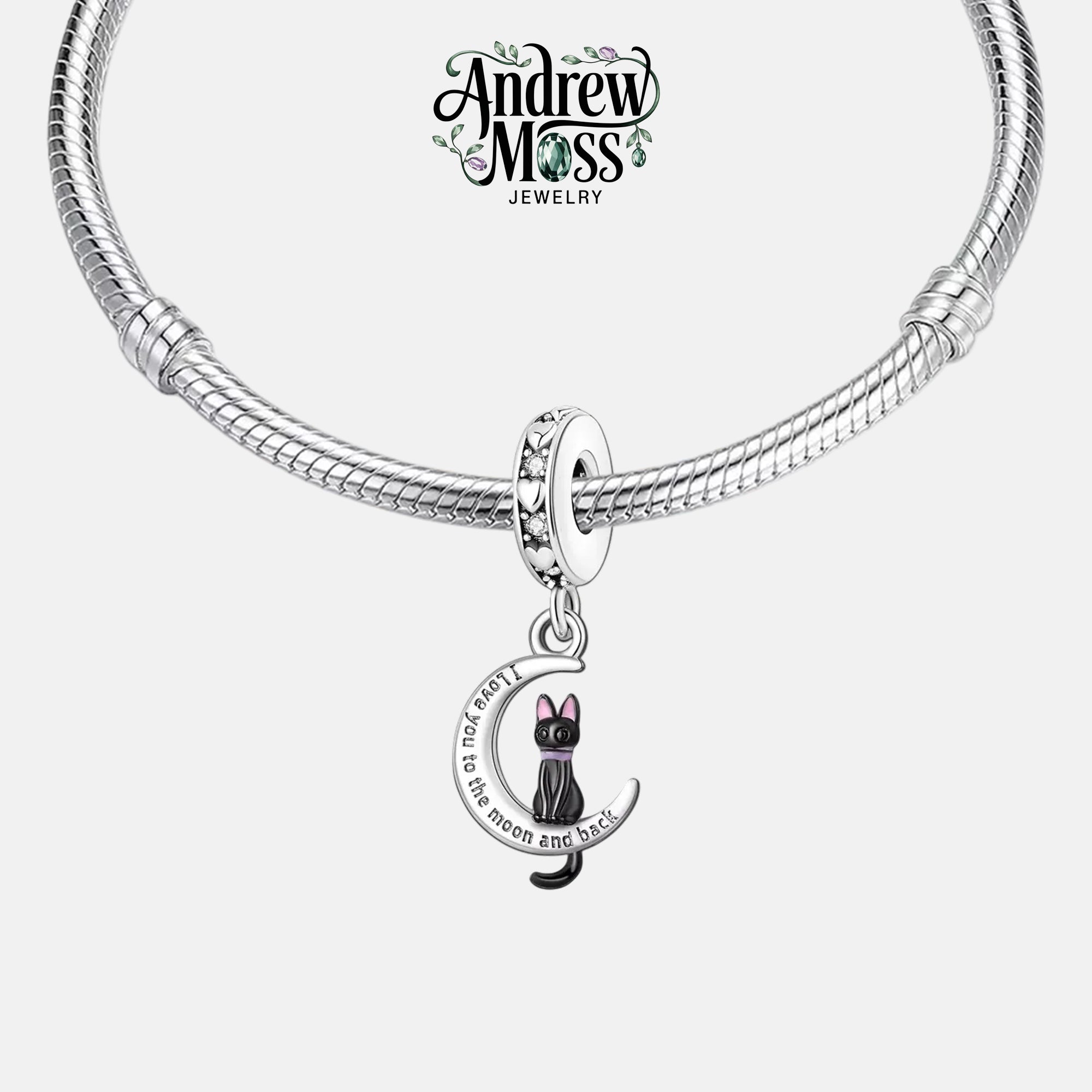 Cat on the Moon Love Text Dangle Charm