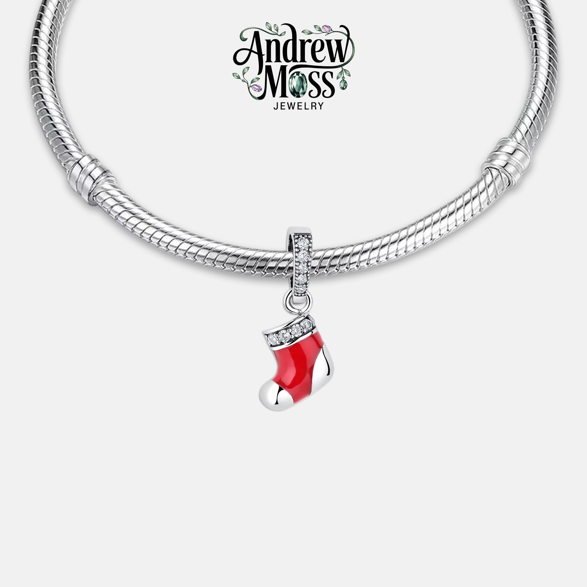 Red Socks Christmas Dangle Charm for Bracelet