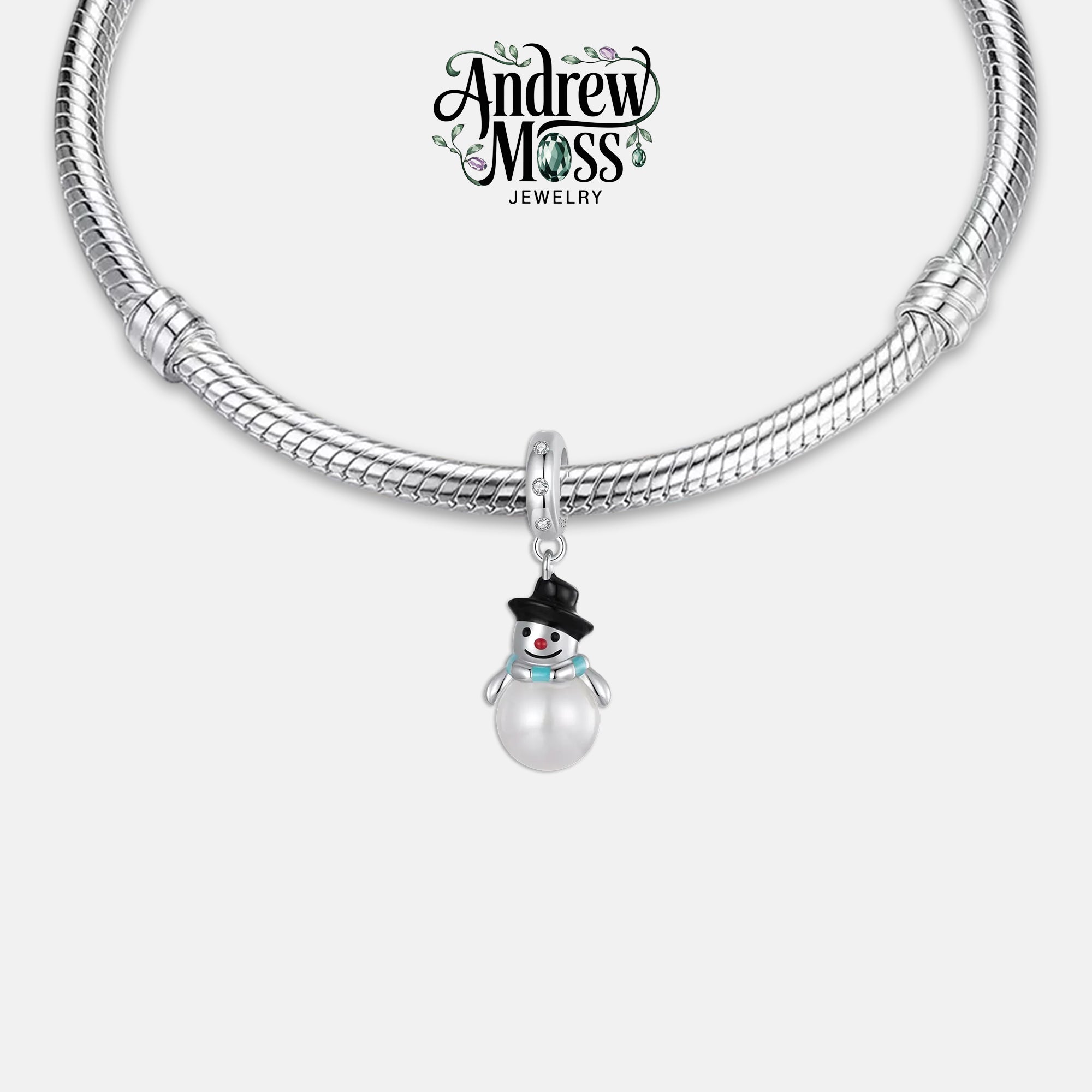 Snowman with Hat Christmas Dangle Charm for Bracelet