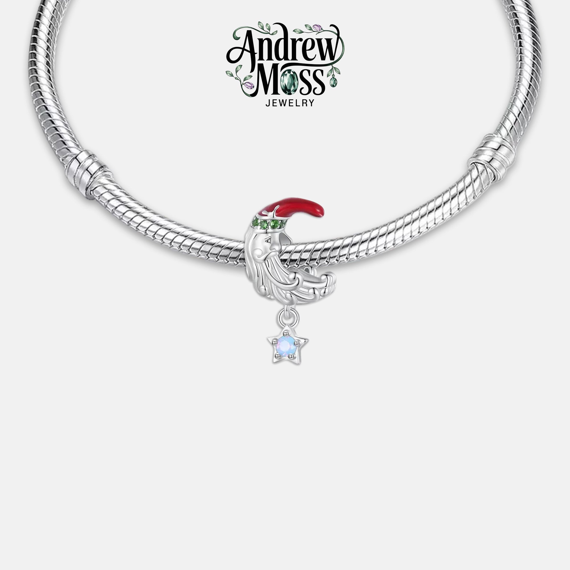 Moonlight Santa Claus Star Christmas Charm for Bracelet