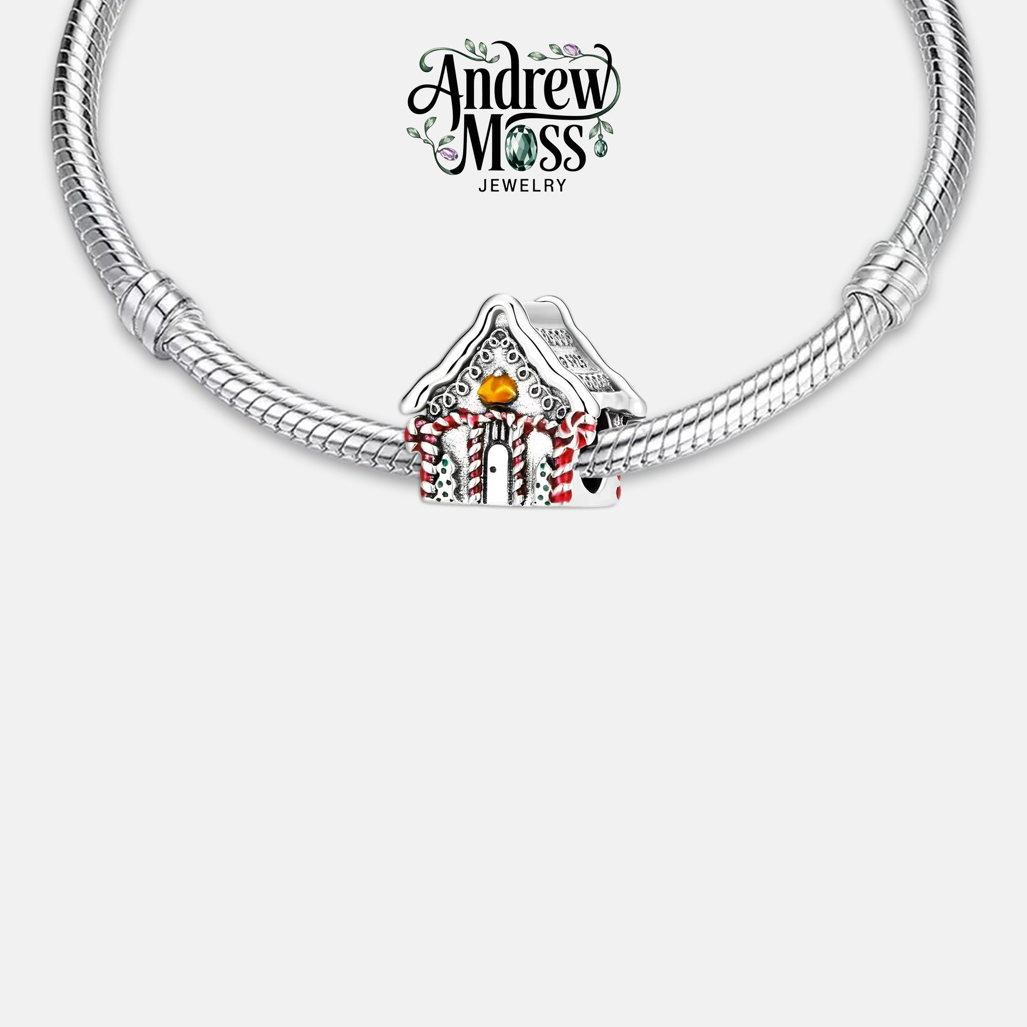 Candy Cane House Christmas Charm for Bracelet