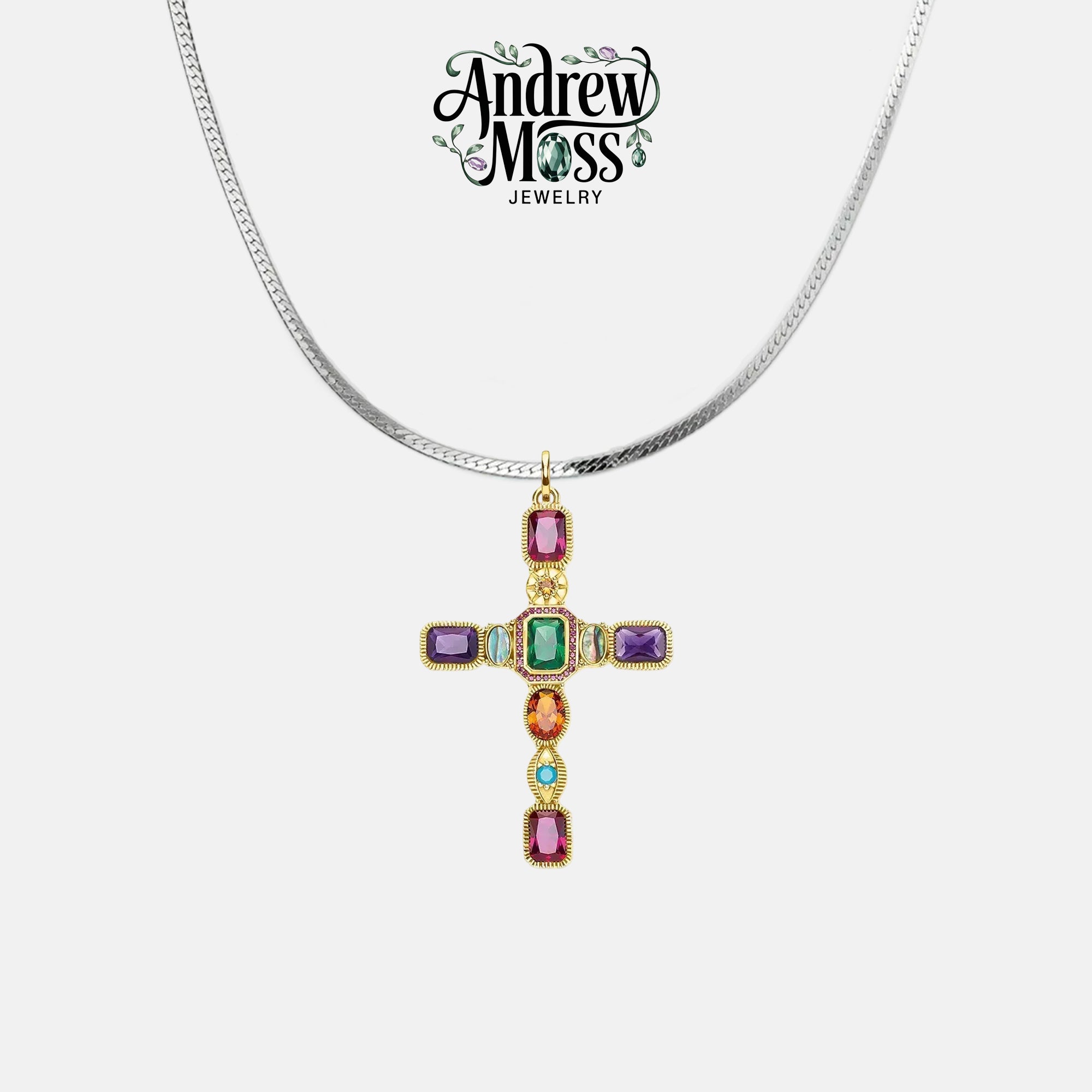 Colorful Cross Gold Plated Pendant
