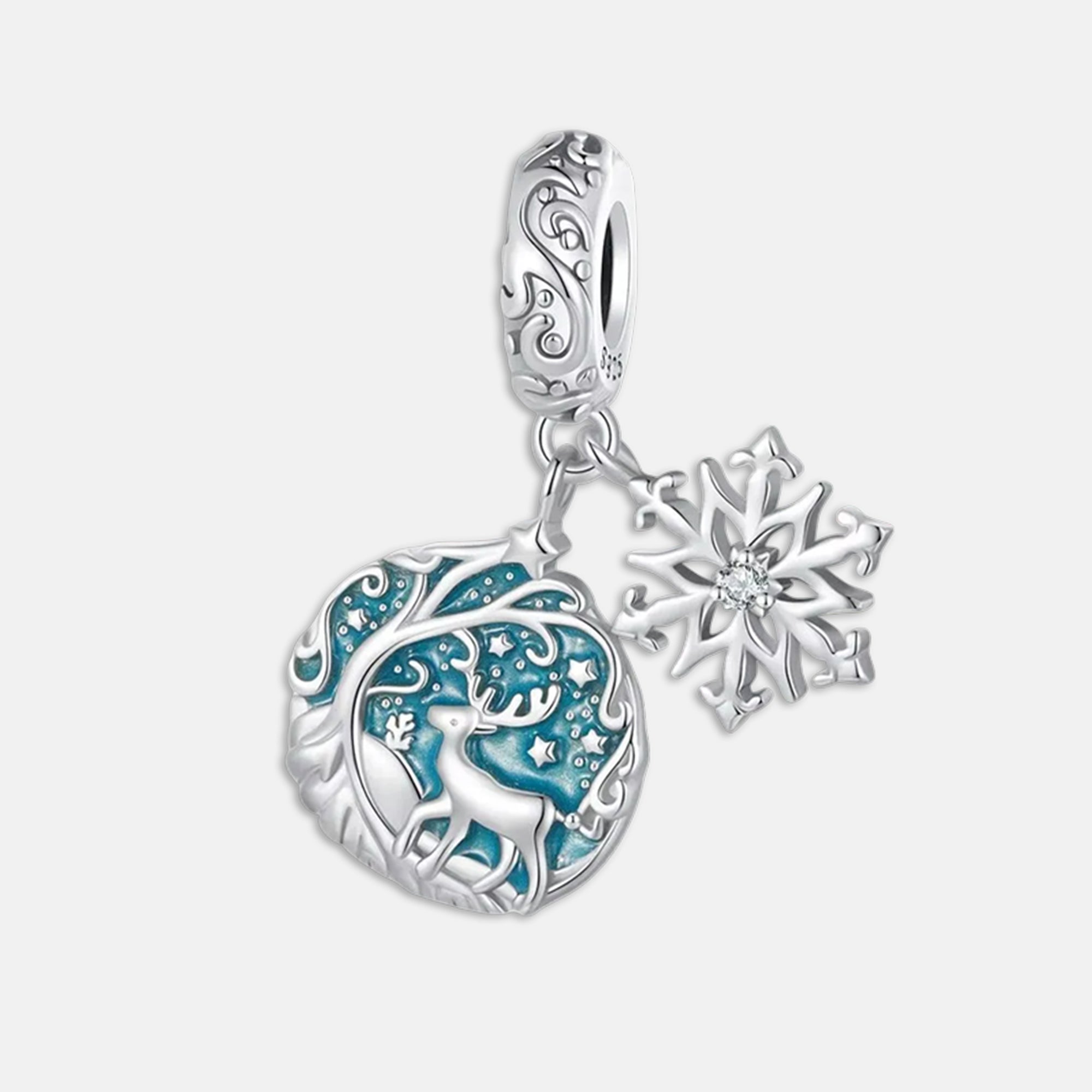 Deer Snowflake Christmas Dangle Charm for Bracelet