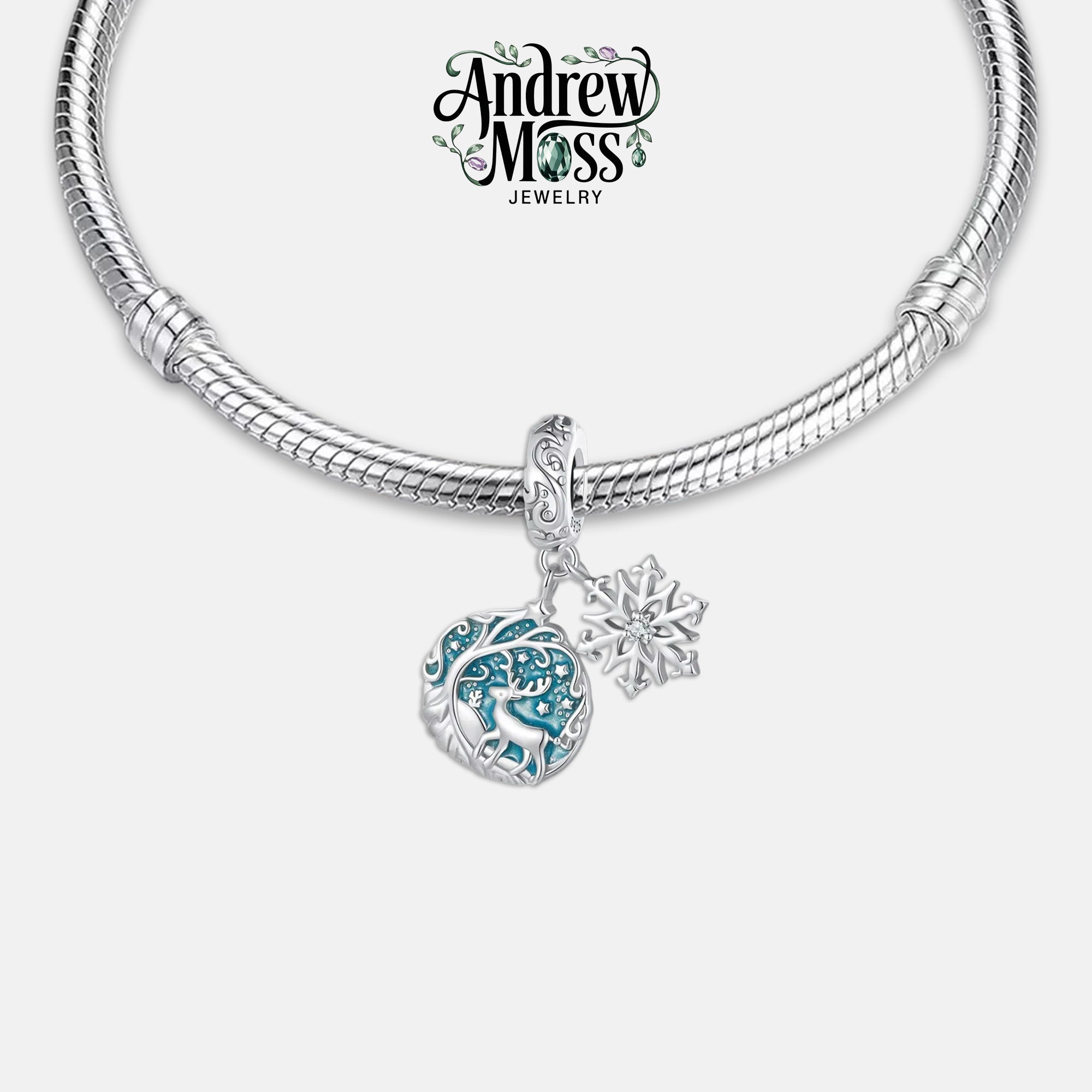 Deer Snowflake Christmas Dangle Charm for Bracelet