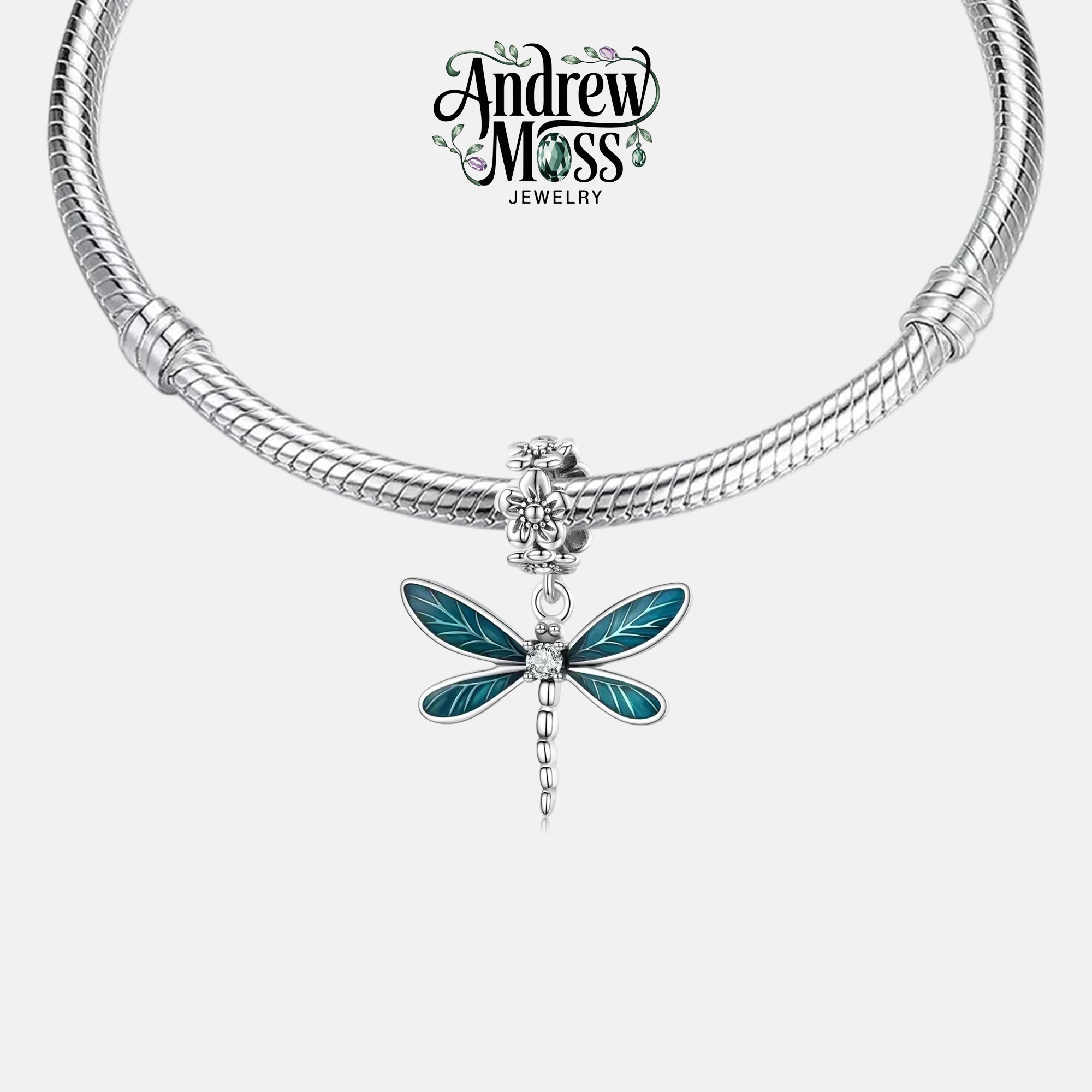 Green Dragonfly with Flower Dangle Charm