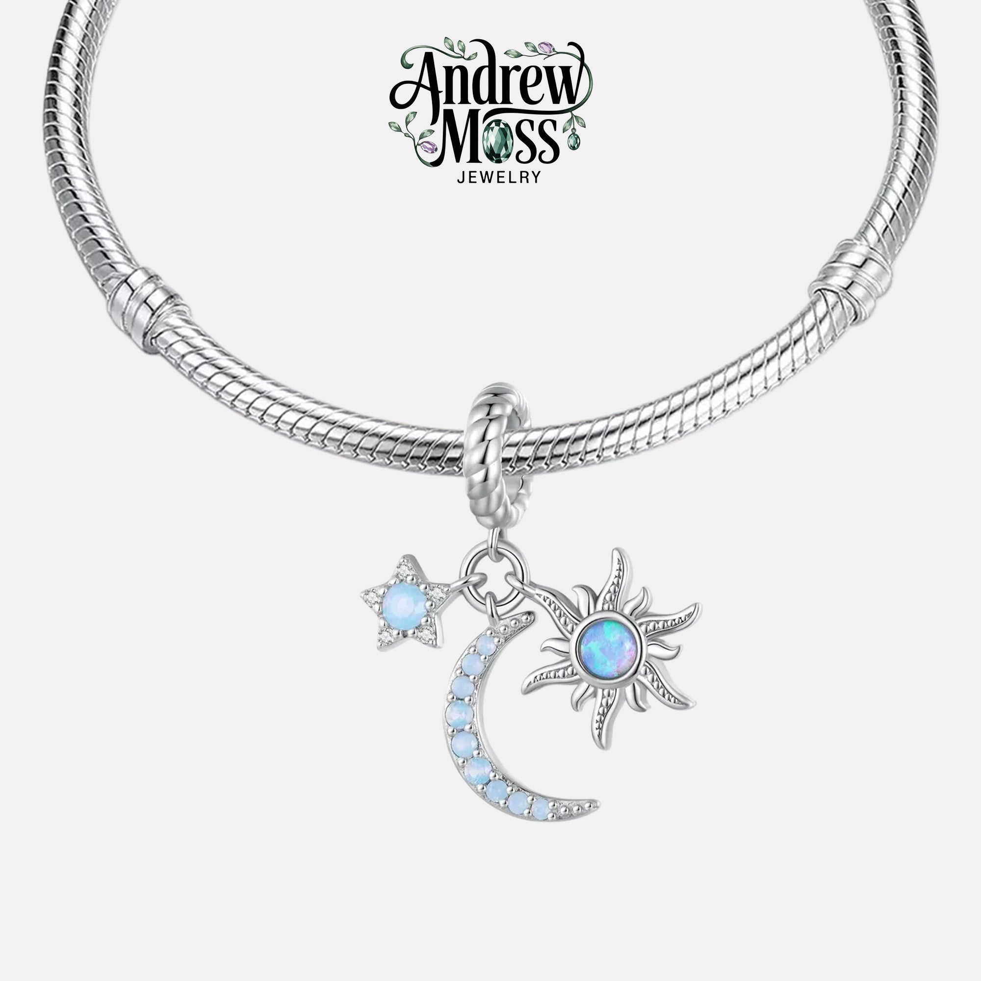 Sun, Moon and Star Moonstone Dangle Charm