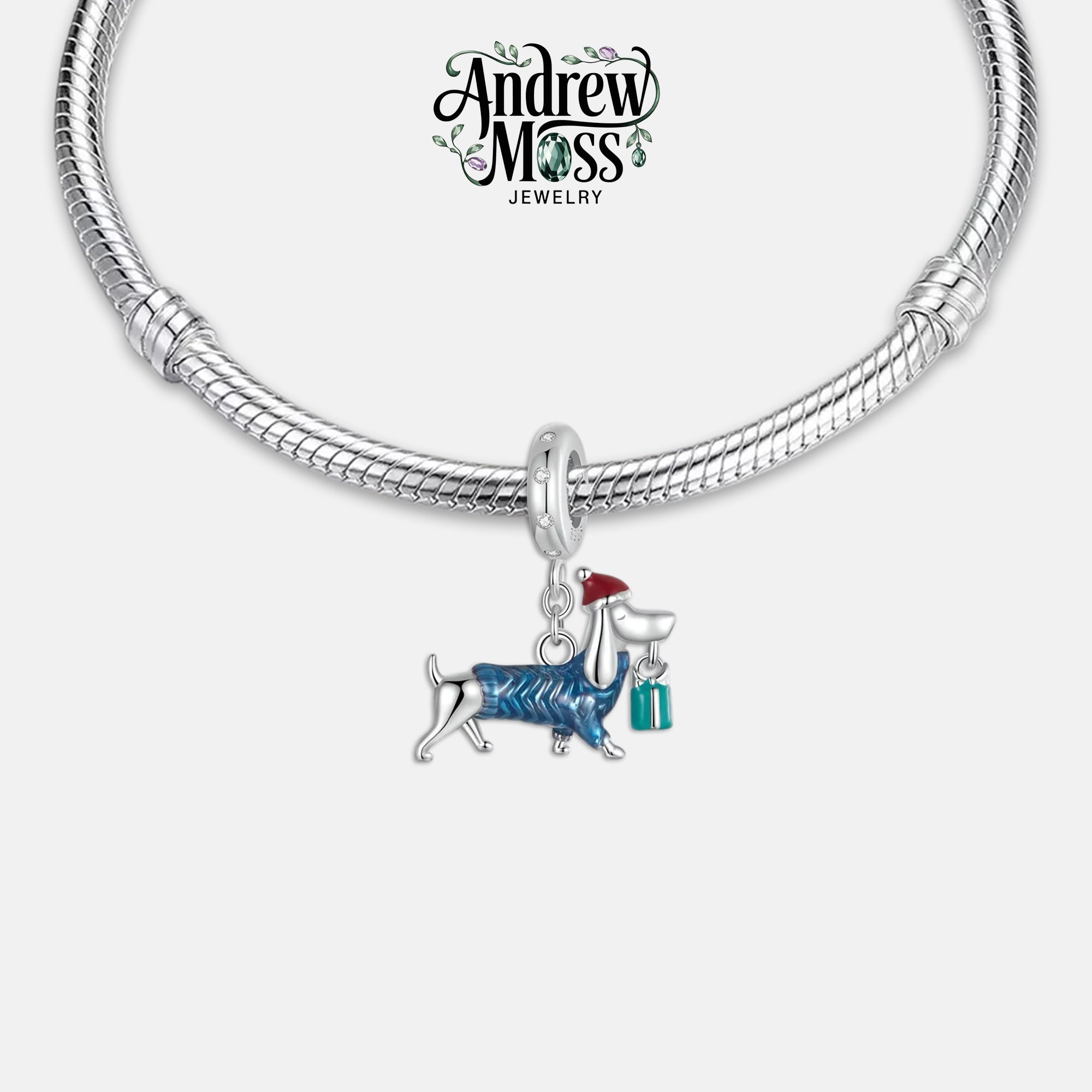 Dachshund Christmas Dangle Charm for Bracelet