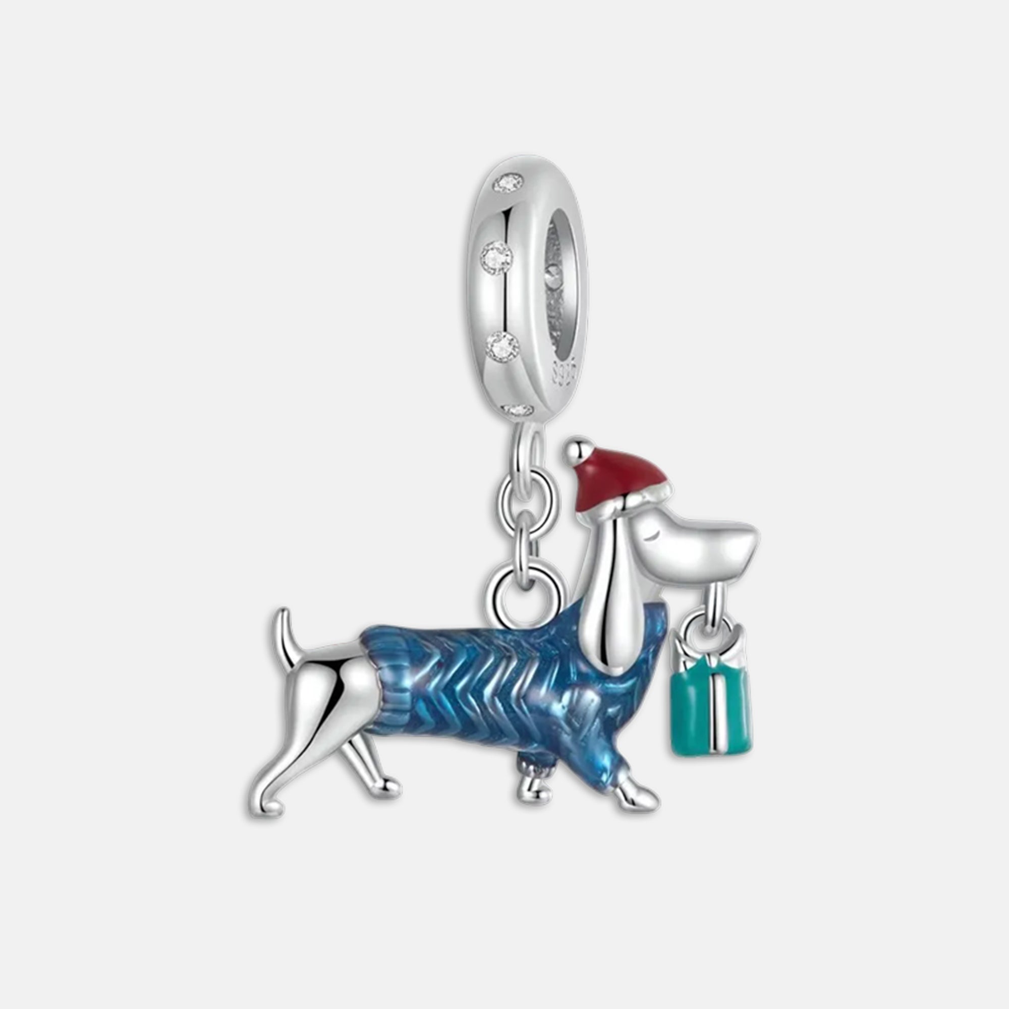 Dachshund Christmas Dangle Charm for Bracelet