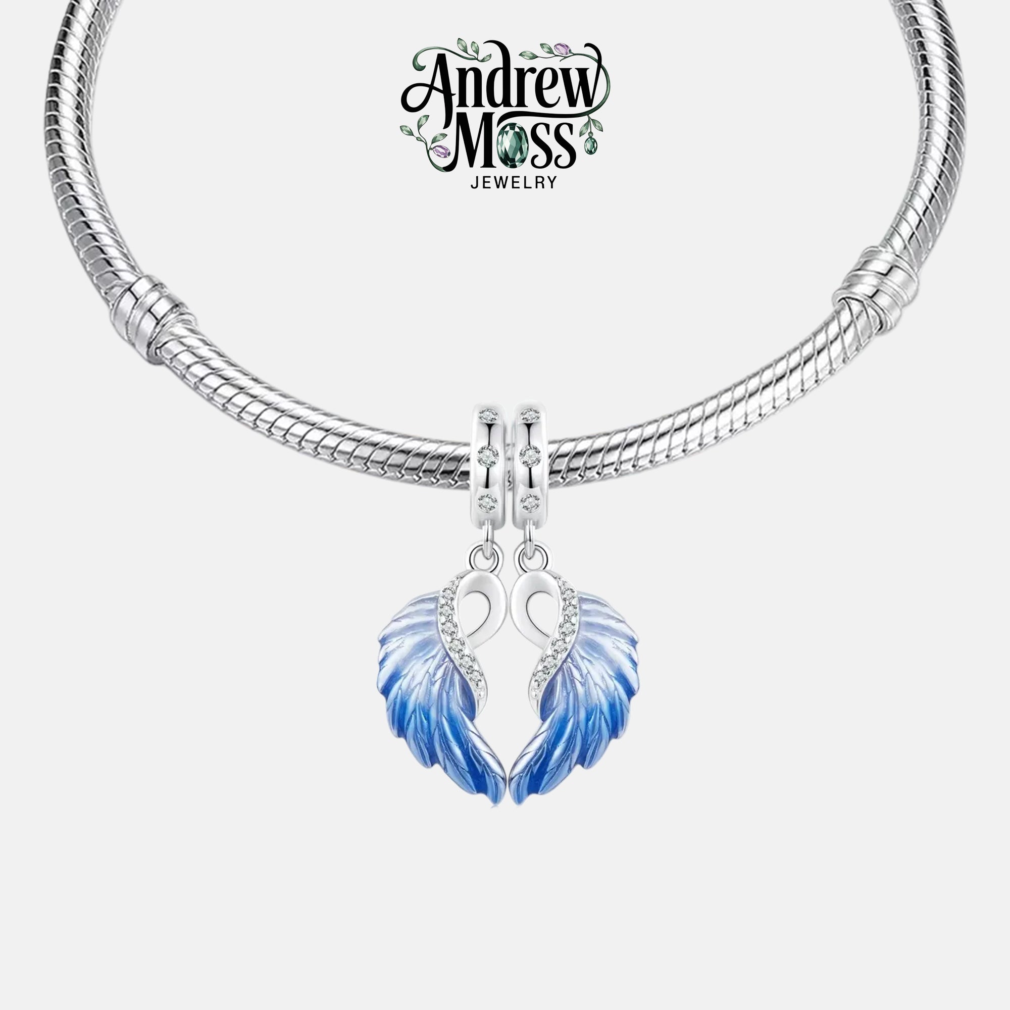Pair Blue Feather Dangle Charm