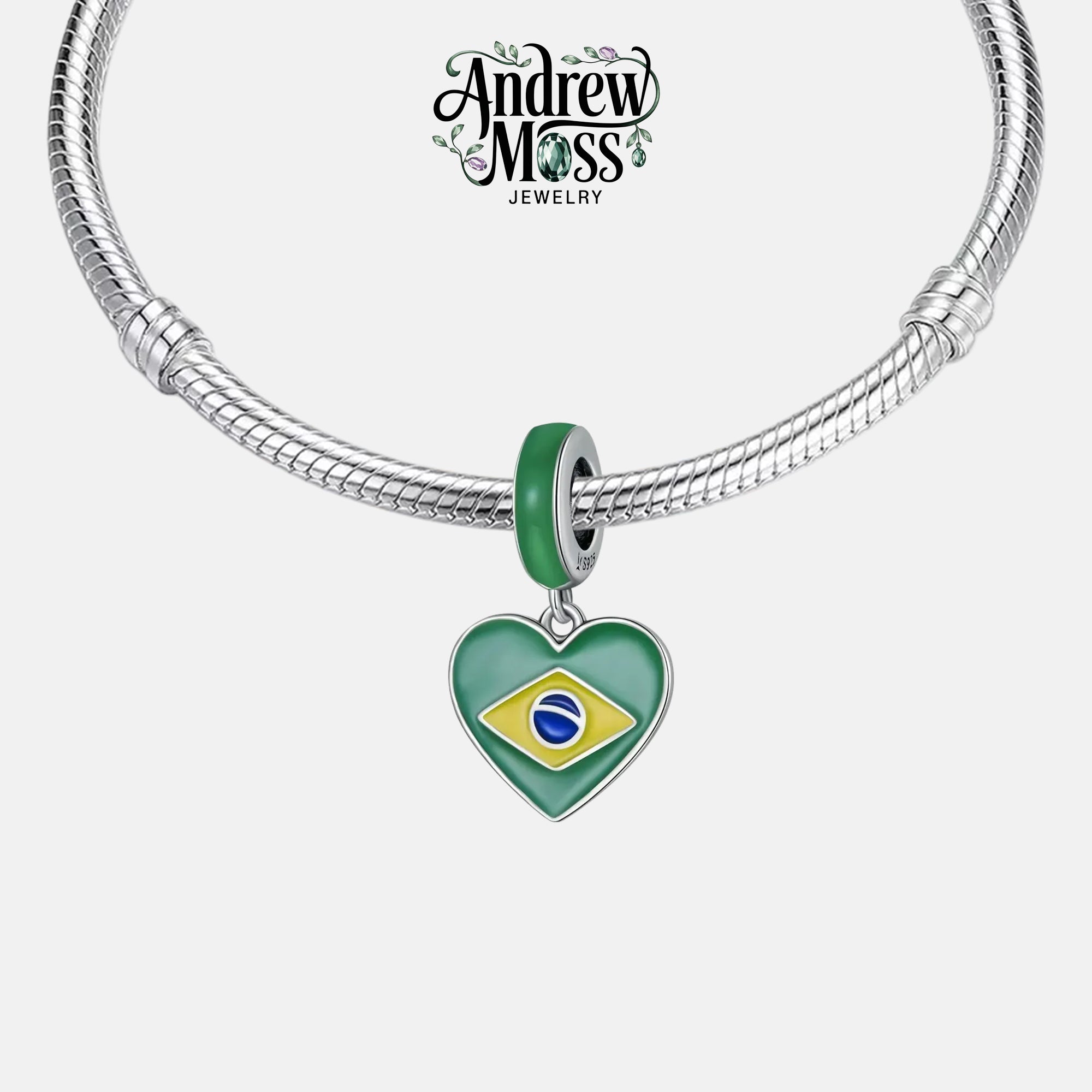 Brazil Flag Heart Shape Dangle Charm