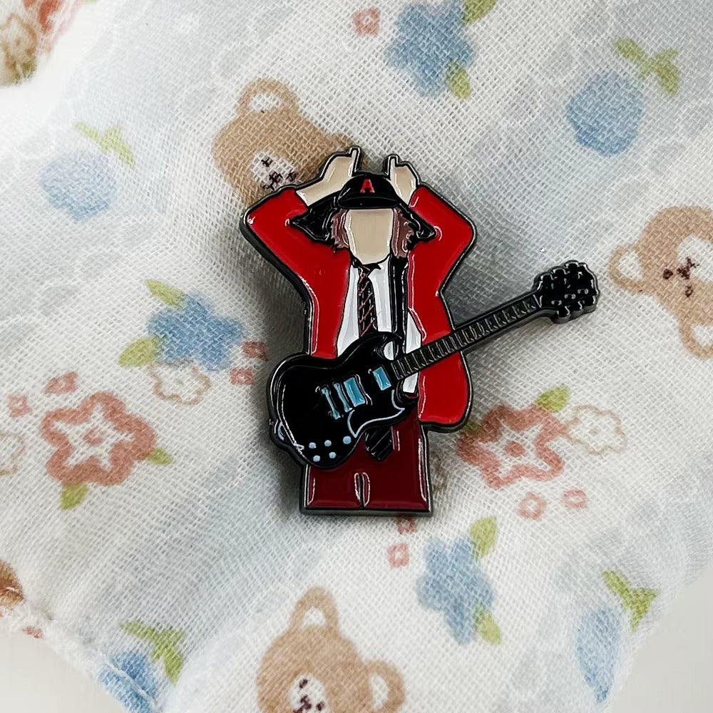 Rock Band Guitarist Badge Angus Young AC/DC Pin Brooch 1.38"