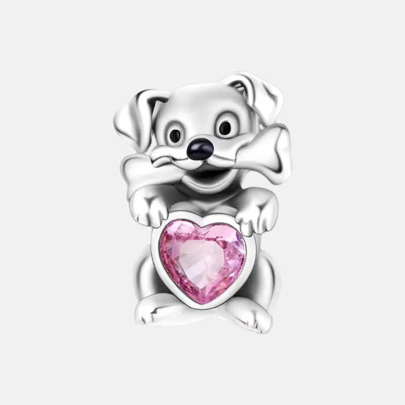 Dog & Bone Heart Bead Charm