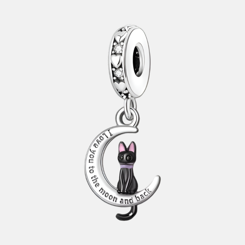 Cat on the Moon Love Text Dangle Charm