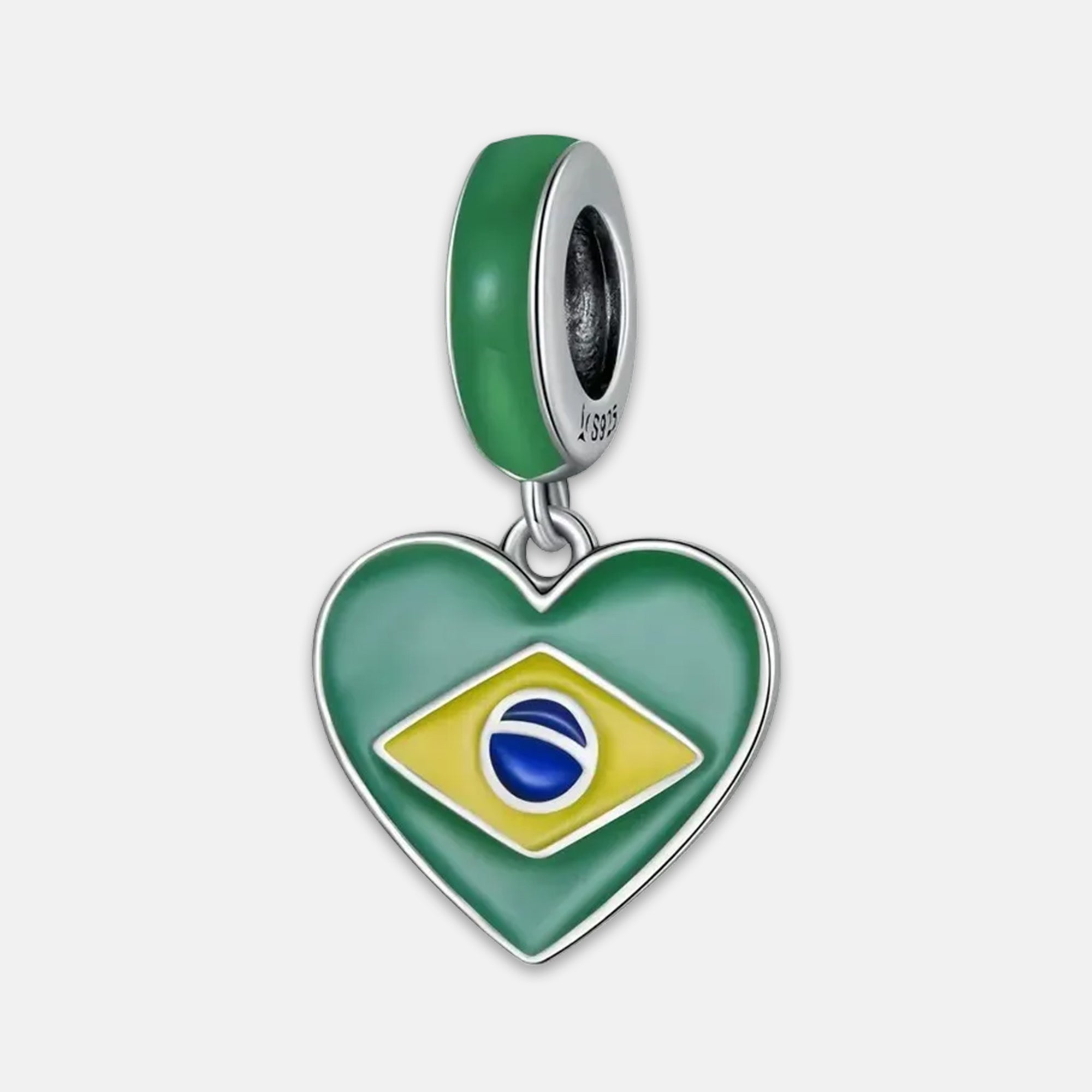 Brazil Flag Heart Shape Dangle Charm