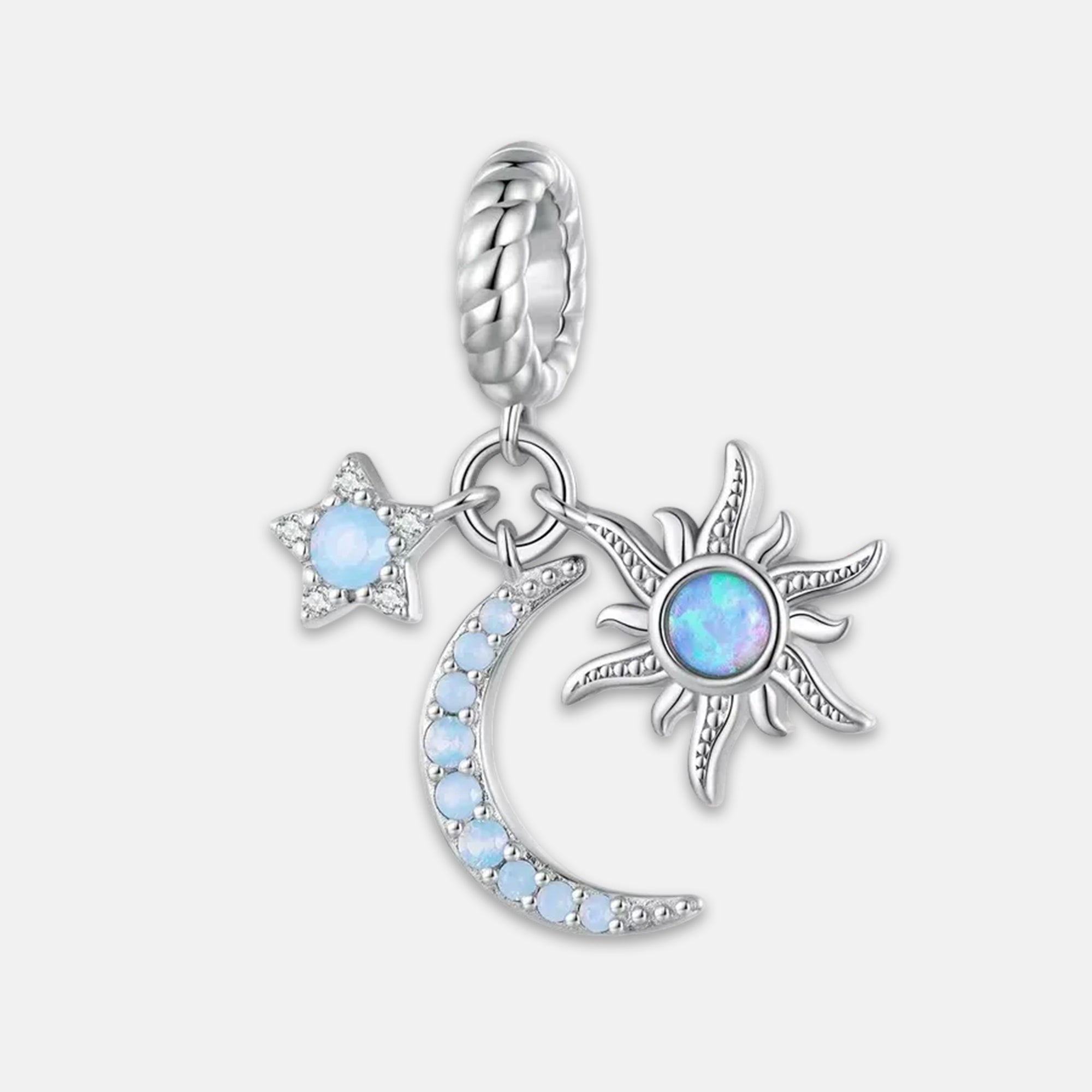 Sun, Moon and Star Moonstone Dangle Charm