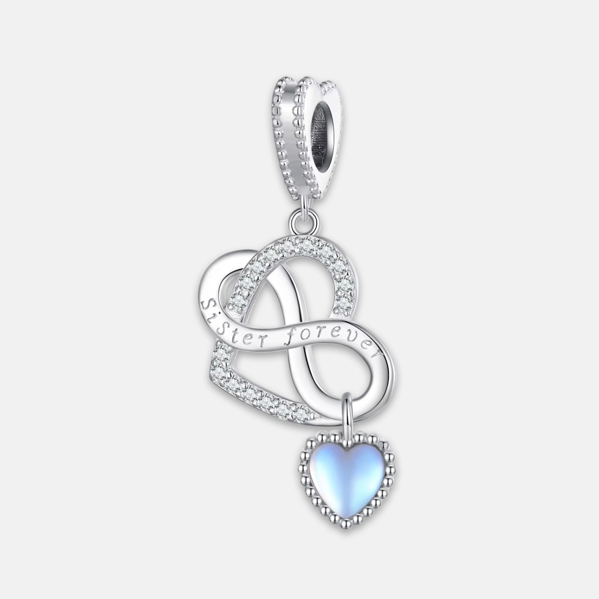Sister Forever Love Heart Moonstone Dangle Charm