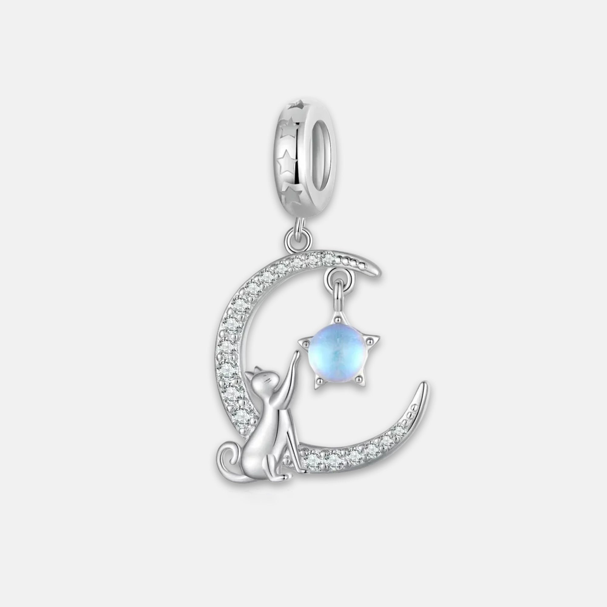 Cat & Moon Moonstone Dangle Charm