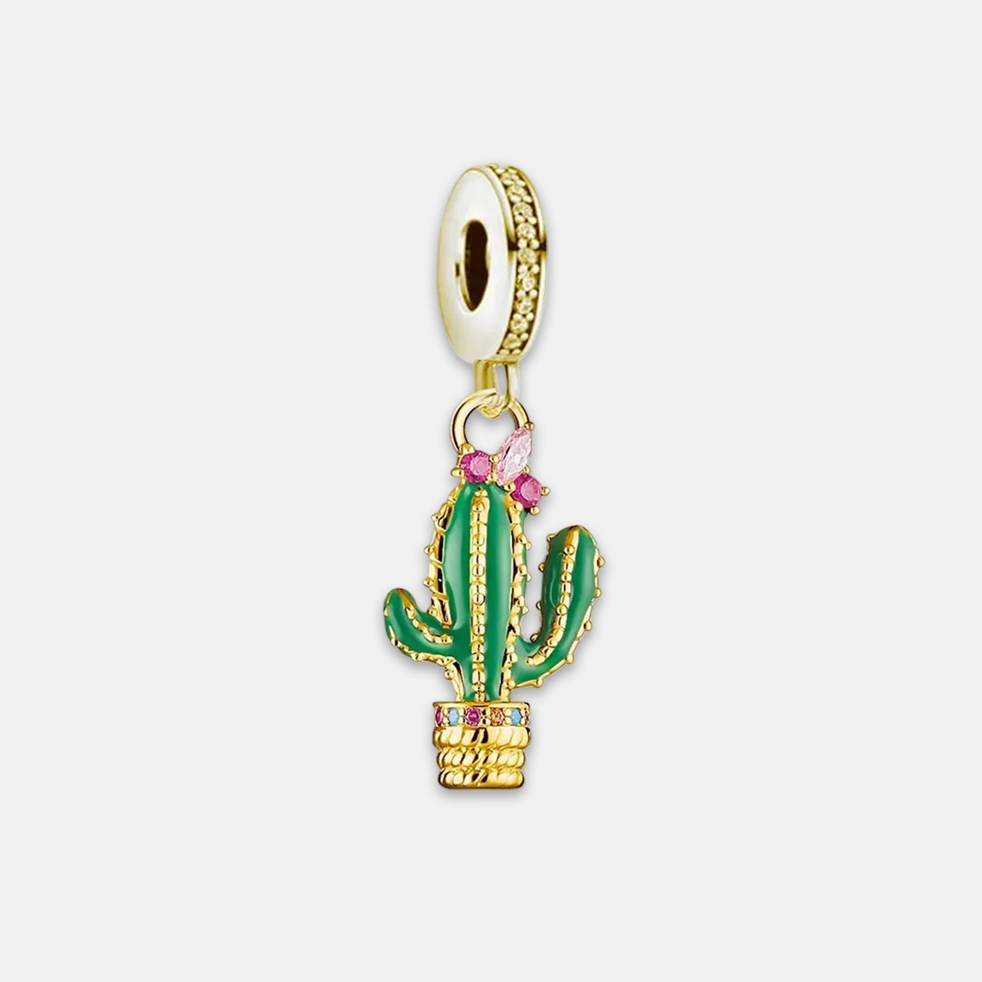Green Cactus Gold Plated Dangle Charm