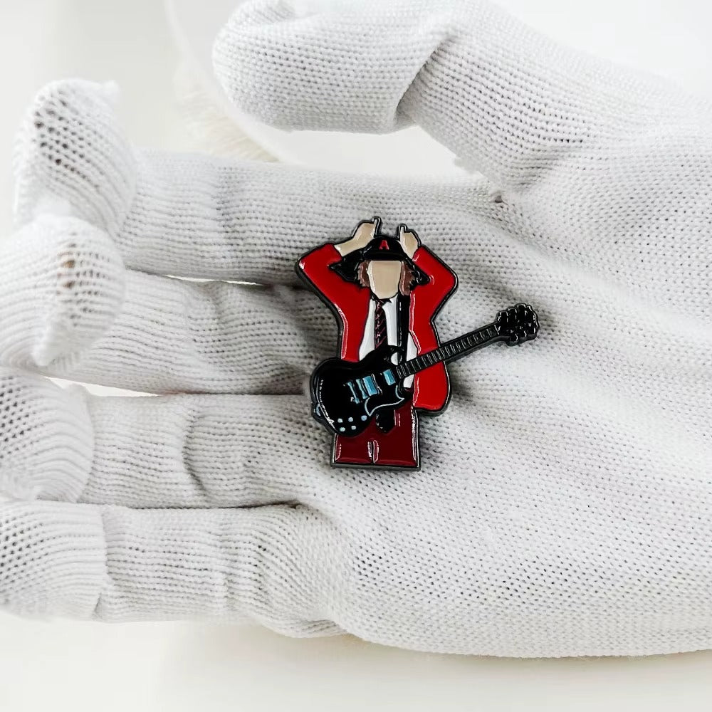 Rock Band Guitarist Badge Angus Young AC/DC Pin Brooch 1.38"