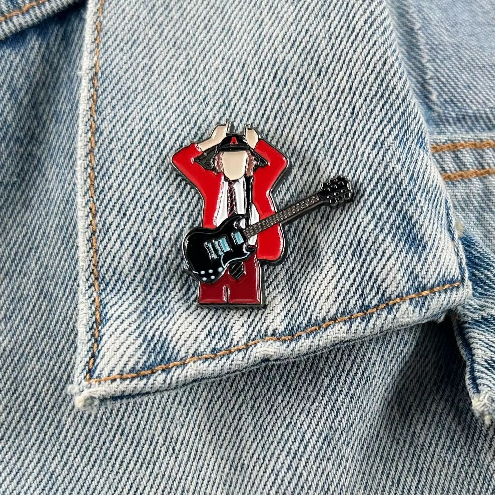 Rock Band Guitarist Badge Angus Young AC/DC Pin Brooch 1.38"