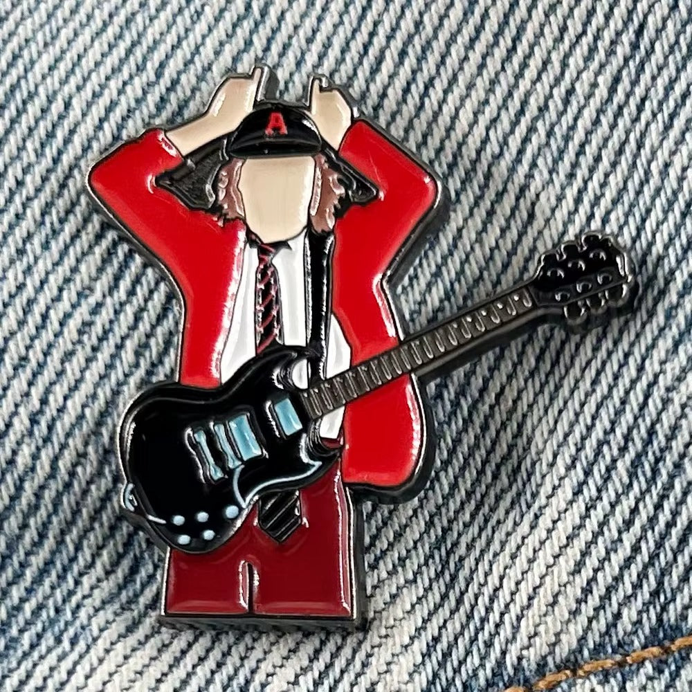 Rock Band Guitarist Badge Angus Young AC/DC Pin Brooch 1.38"