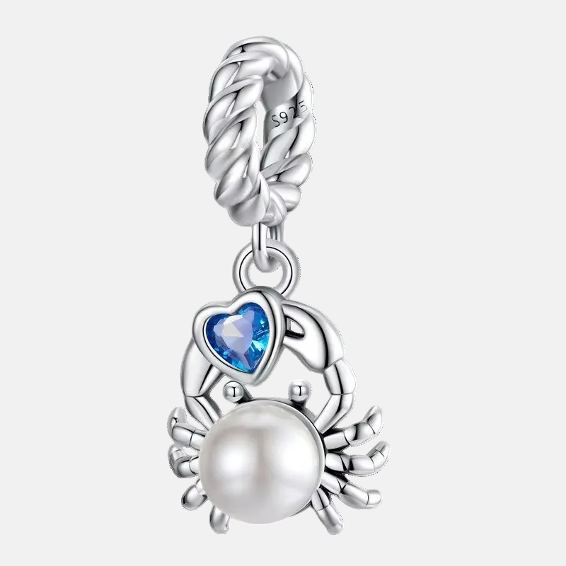 Crab Pearl Heart Dangle Charm
