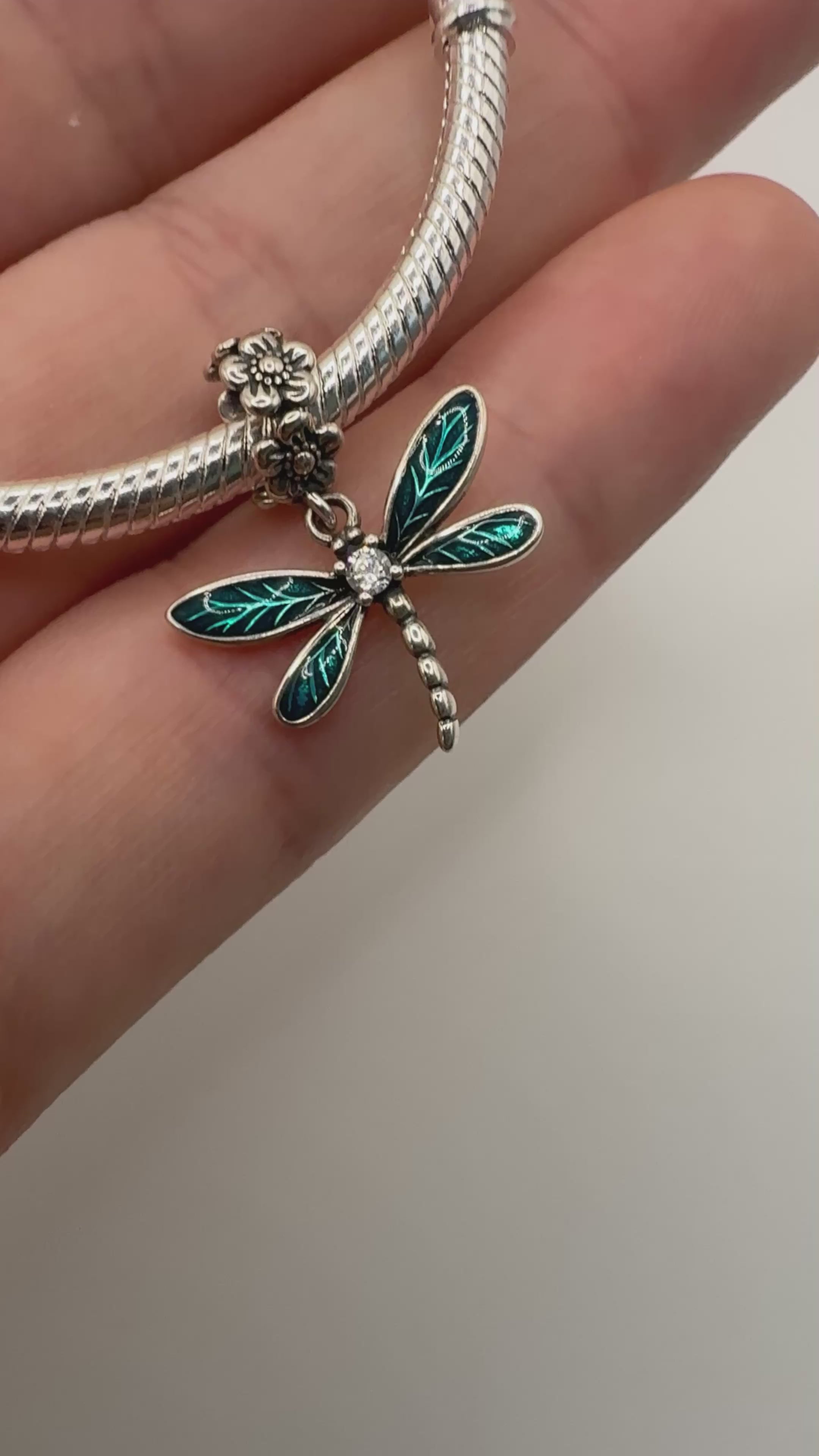 Green Dragonfly with Flower Dangle Charm