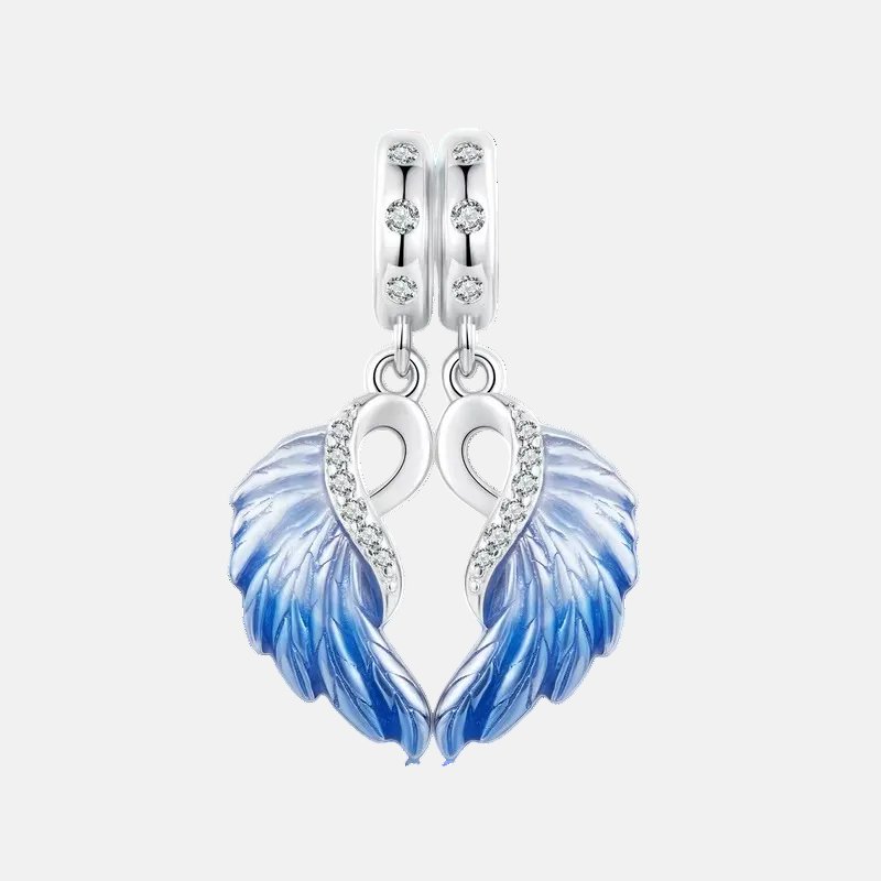 Pair Blue Feather Dangle Charm