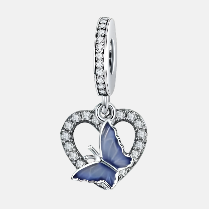 Heart Blue Butterfly Dangle Charm