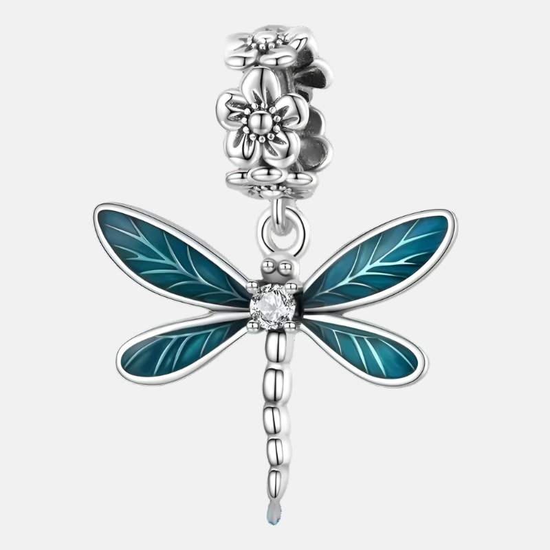 Green Dragonfly with Flower Dangle Charm